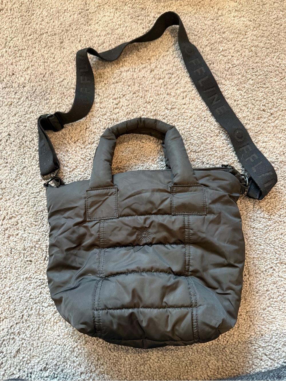 Offline by Aerie -Quilted Puffer Tote Bag with Adjustable Strap - Black